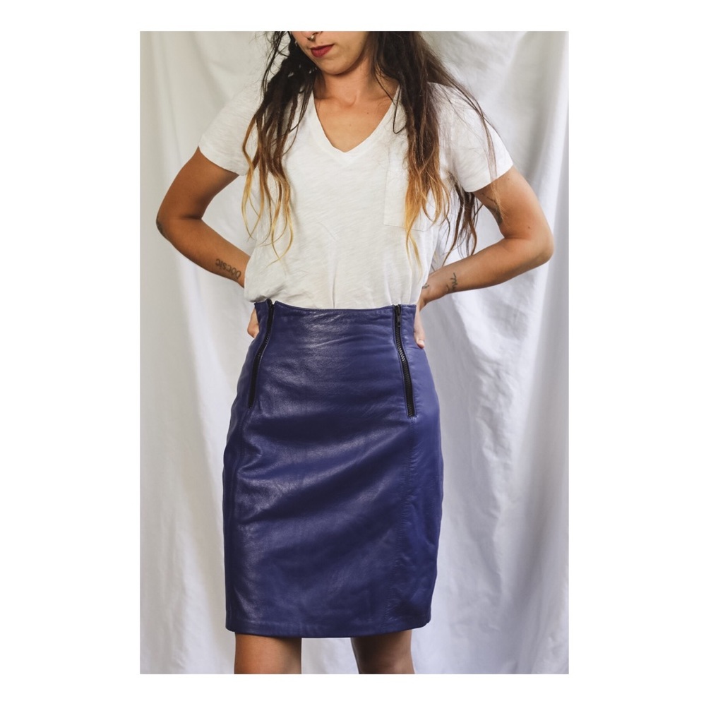 Leather Front Zip Midi Skirt